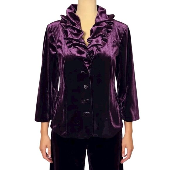 Adrianna Papell Purple Velvet Blazer Sz 16 W Ruffle Collar Evening Formal - Picture 1 of 13